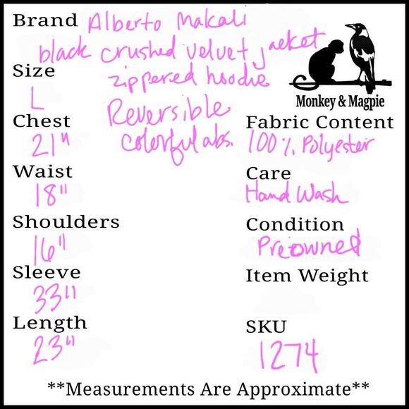 Alberto Makali Jacket Women L Reversible Black Crushed Velvet Colorful Hood - Picture 10 of 10